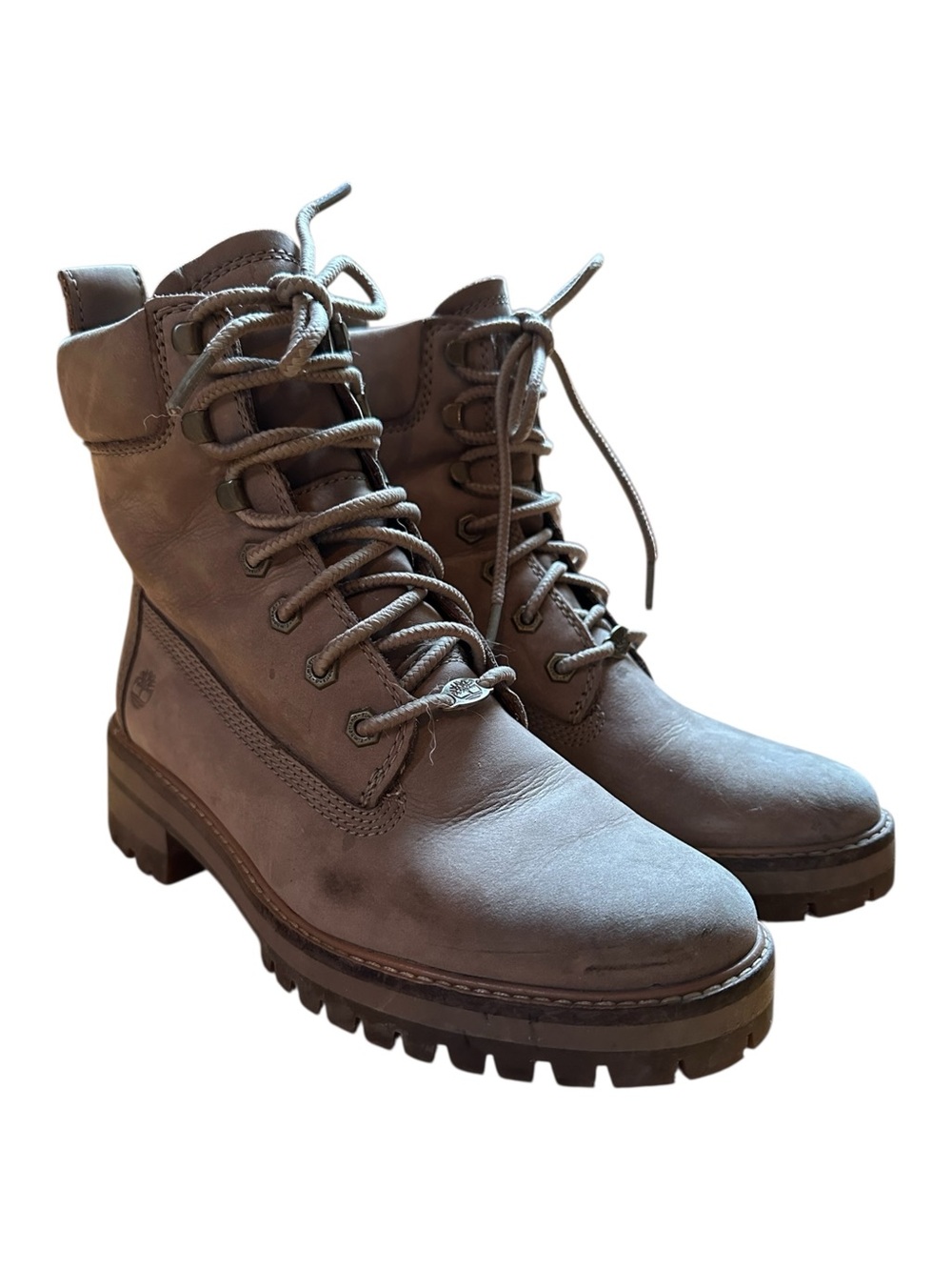 Timberland Women's Taupe Gray Lace-Up Leather Combat Hiking Boots